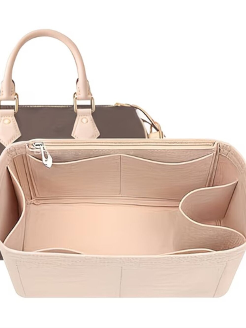 Purse Insert/ Organizer (felt)- SZ LG -Style 2B (cupholder) 11"L x6"Hx5"W -Khaki